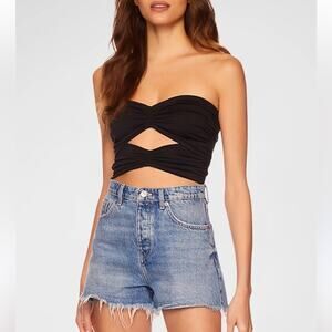 SUSANA MONACO Gathered Cut Out Tube Top Black Cropped Sleeveless Size Large NEW